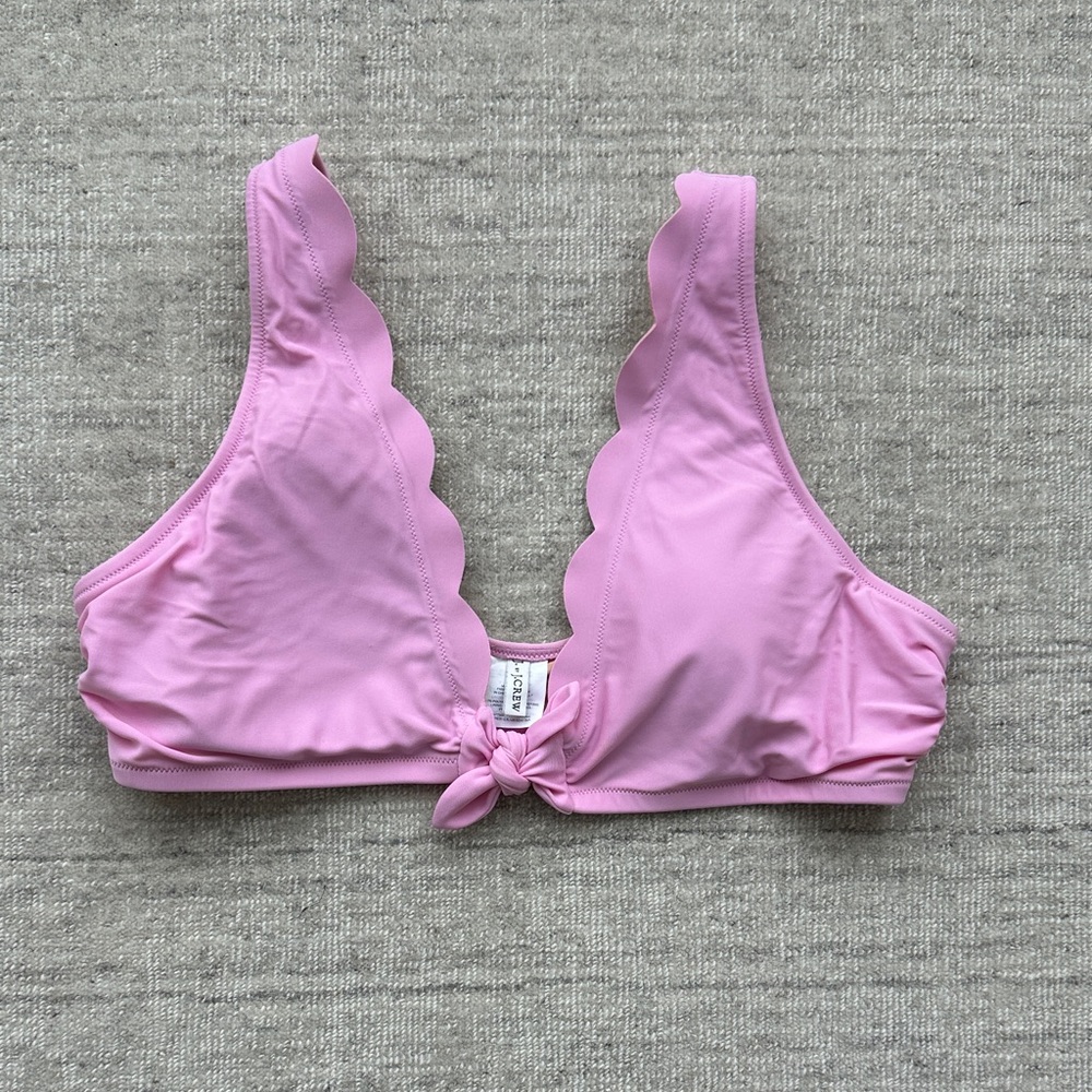 J. Crew Light Pink Scalloped Tie-Front Bikini Top